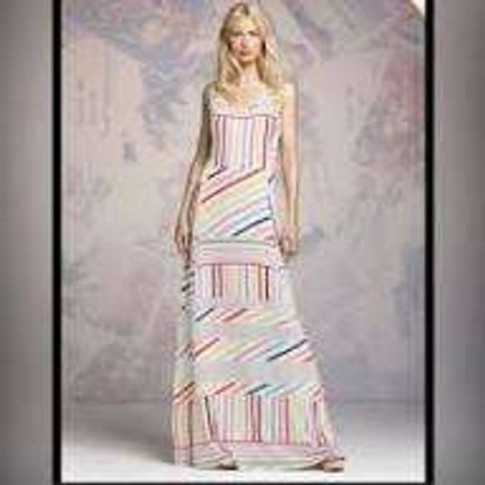 Peter Som Maxi Dress Womens Small Multicolor Striped Mesh Tiered Tank Sundress